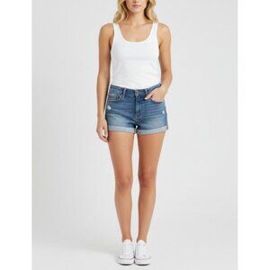 Abercrombie & Fitch Womens Distressed Denim Shorts Size 2 26W Frayed Hem Casual